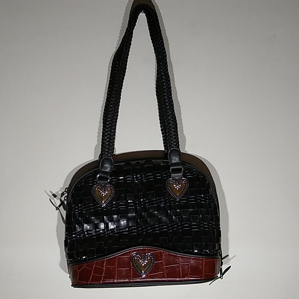 Marlo Women's over the Shoulder Faux Leather purse with hearts.